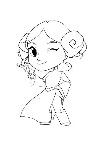 Lineart de Leia, versiòn chibi